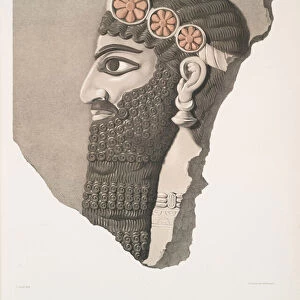 Head of a winged figure wearing a diadem, 1849 (lithograph)