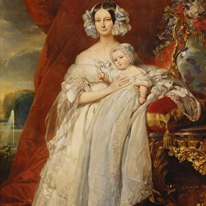 Helene-Louise de Mecklembourg-Schwerin, Duchess of Orleans (1814-58) with his son Count of Paris