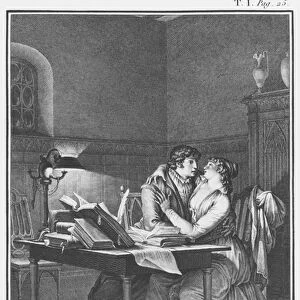 Heloise and Abelard in their study, illustration from Lettres d Heloise