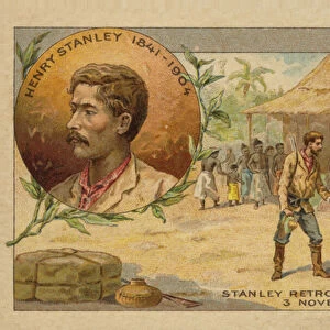 Henry Stanley (1841-1904) finding David Livingstone (1813-1873) in Africa on 3 November 1871 (chromolitho)