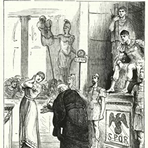 "Her father besought her to remember the misery she was bringing upon her infant"(engraving)