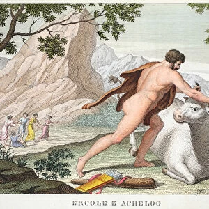 Hercules and Achelous or Ercole e Acheloo, Book IX, illustration from Ovid