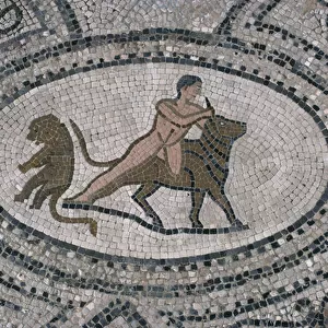 Hercules and the Cretan bull, from the floor of The House of Hercules (mosaic)