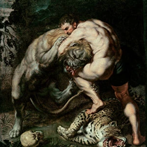 Hercules Fighting the Nemean Lion (oil on canvas)
