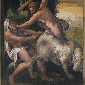 Hercules killing the Cretan bull, Yellow Room, 16th century (fresco)