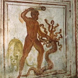 Hercules and Lernaean Hydra, fresco, Via Latina Catacomb, Rome, Italy, 4th century