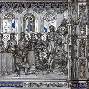 Herods banquet and Salomes dance, tile from The Silver Altar of Saint Johns Treasure, 1367-1483