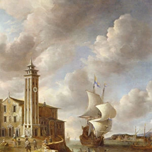 The Herring Packers Tower, Amsterdam, with Figures (oil on canvas)
