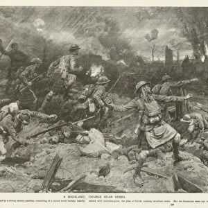 A Highland Charge near Ypres, World War I (litho)