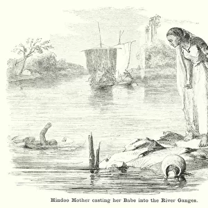 Hindoo Mother casting her Babe into the River Ganges (engraving)