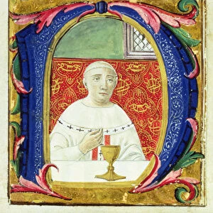 Historiated initial N depicting a Pope (Leon X?) performing a mass (vellum)