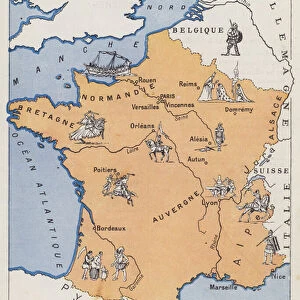 Historical map of France (colour litho)