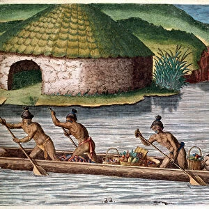 History of America: "The transport of food on boats"Engraving from "