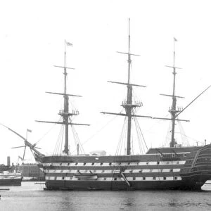 HMS Victory in Portsmouth Harbour, 1890s (b / w photo)