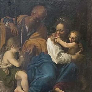 Holy family and saint John the baptist, 17th century (oil on wood)
