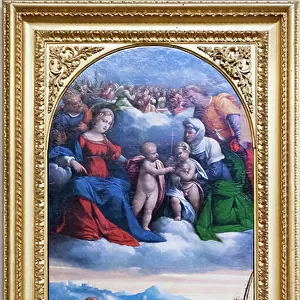 Holy family and saints, (oil on canvas)