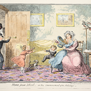 Home from School or the Commencement of the Holidays pub. 1835 (hand coloured engraving)