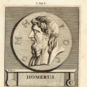 Homer, Greek poet, author of the Iliad and the Odyssey, , 1731 (engraving)