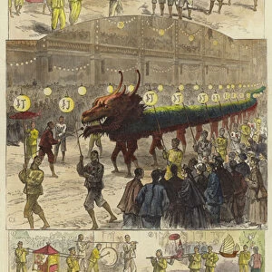 Hong Kong Festivities in honour of the sailor princes (coloured engraving)