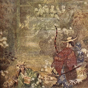 Hoori and the Sea Gods daughter, illustration from The Myths and Legends of Japan by F Hadland Davis, 1918 (colour litho)