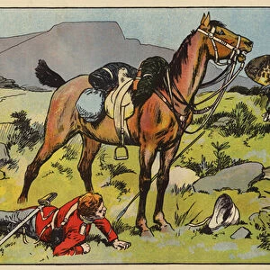 The horse stands between his master and the enemy (colour litho)