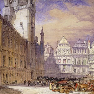 The Hotel de Ville, Brussels, 1856 (pencil and watercolour heightened with white)