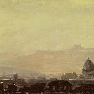 Houses Dominated by a Dome, Rome (oil on paper mounted on card)