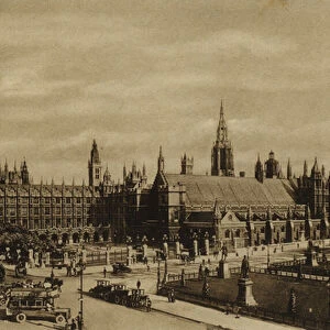 Houses of Parliament, from Parliament Square, London (b / w photo)