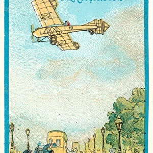 Hubert Latham flying over Berlin, September 1909 (chromolitho)