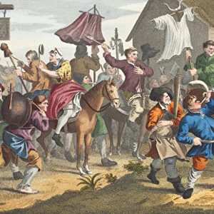 Hudibras Encounters the Skimmington, illustration from Hogarth Restored