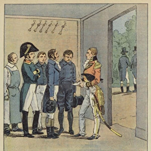 Hudson Lowe interroge les domestiques de Napoleon (colour litho)