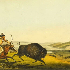 Hunting the buffalo, 1848 (hand-coloured litho)