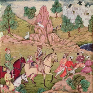 Hunting with a falcon, Safavid dynasty (1502-1736) (gouache on paper)