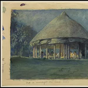 Hut in Moonlight, Iva, Savaii, October 1890, 1890 (w / c, bodycolour & gum arabic on wove