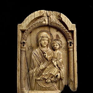 Icon of the Virgin Hodegetria gesturing to the Christ Child who sits on her left arm