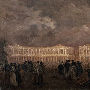 Illumination of Place Louis XV (now Place de la Concorde) in Paris in 1782 On the left