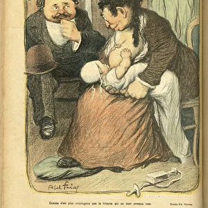 Illustration by Abel Faivre (1867-1945) in Le Rire, 1900-3-17 - Maternity, Nursing