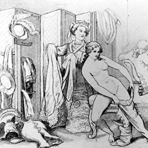 Illustration depicting Casanova and a naked woman - in "History of my life"