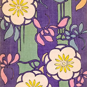 Illustration of Flower Blossoms on a Lavender and Green Background