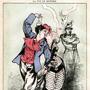 Illustration from Scenes de la vie de boheme by Henri Murger (colour litho)