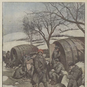 The imitators of Diogenes, a group of fighters found a comfortable home in large barrels (colour litho)
