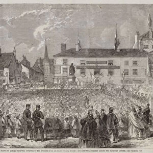 Inauguration of the Statue to Samuel Crompton, Inventor of the Spinning-Mule, in Nelson-Square, Bolton, Sunday-School Children singing the National Anthem (engraving)