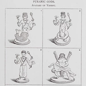 India: Puranic Gods, Avatars of Vishnu (engraving)