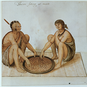 Indian Man and Woman Eating (colour litho)