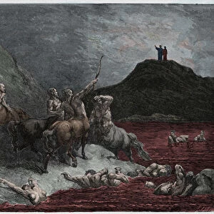 Inferno, Canto 12 : Nessus (Nessos) and the centaurs, illustration from
