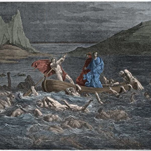 Inferno, Canto 8 : Phlegyas (Phlegias) ferries Dante and Virgil across the Styx