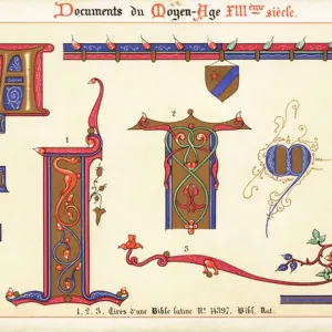 13th Century Initial A Print, 1897 Chromolithograph 13th Century Initial A Print, 1897 Chromolithograph