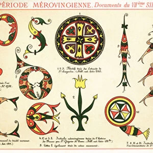 Initial letters and fleurons from documents of the Merovingian d, 1890 (Chromolithograph)