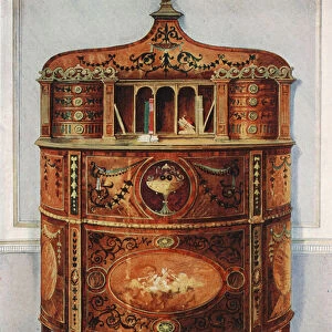 Inlaid and Painted Satinwood Writing-Desk Cabinet, Ormolu Mounted
