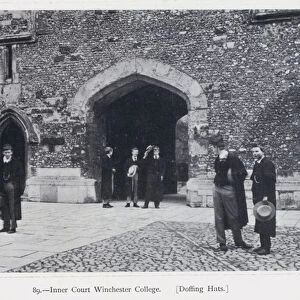 Inner Court, Winchester College, Doffing Hats (b / w photo)